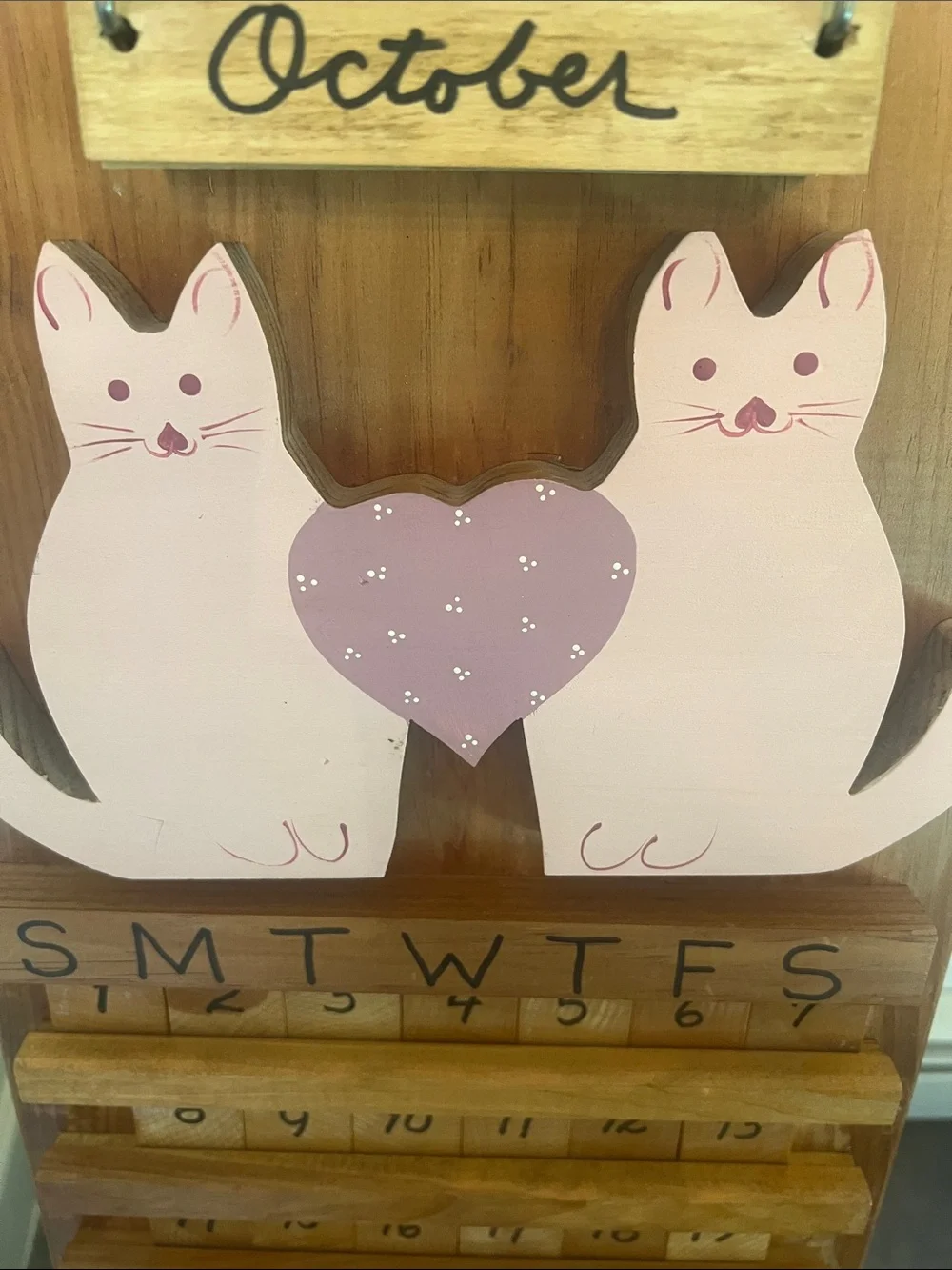 1980’s Vintage Wooden Cat Calendar Wall Hanging - WHAT A FIND!!! Exc condition